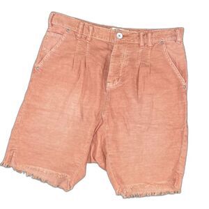 We The Free People Size 2 Linen Blend Shorts Coral Pink Raw Hem Fits Like 31